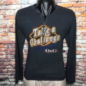 Dolce Gabbana Blue Henley Graphic Shirt Mens XL